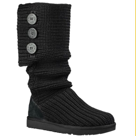 Ugg Black 5819 Classic Cardy Knit Tall Boots 6 - Picture 1 of 10